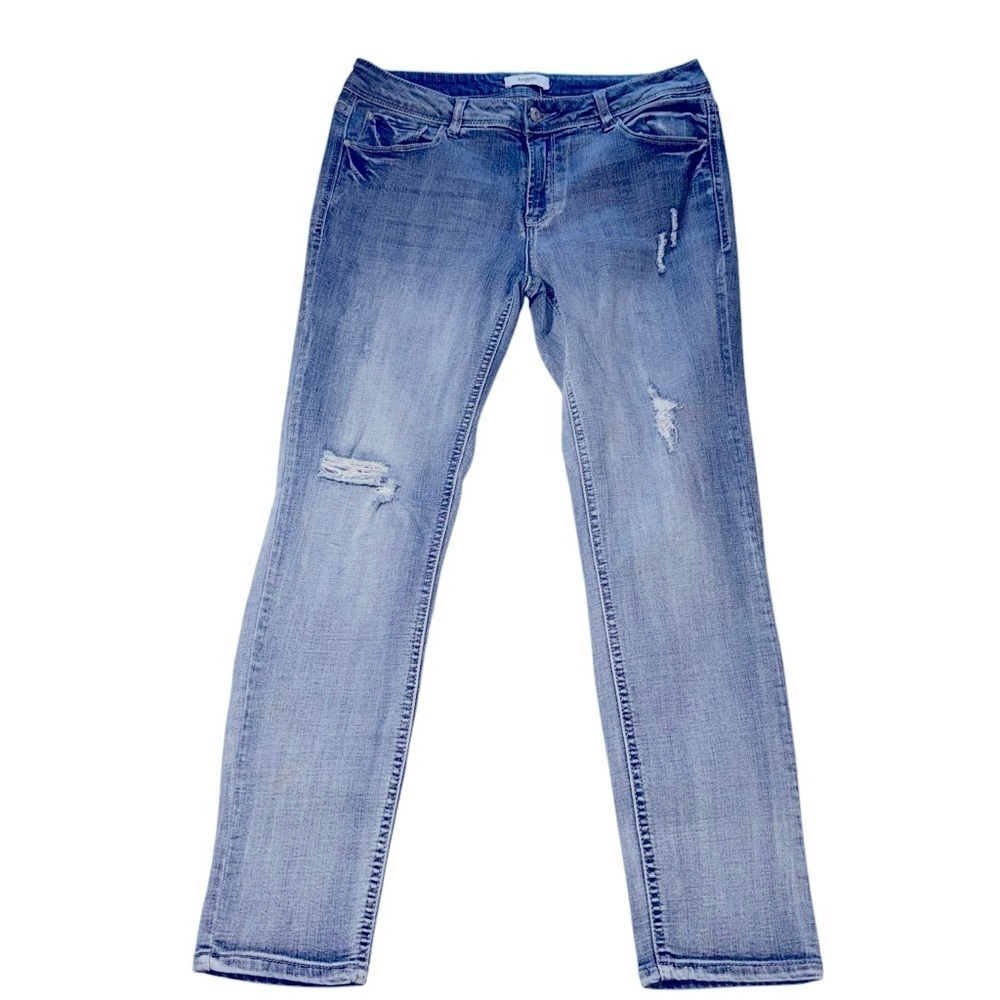 Kenzie Jeans Women’s SZ 6/28 Faded Blue Destroyed Low Rise Straight Leg Stretch